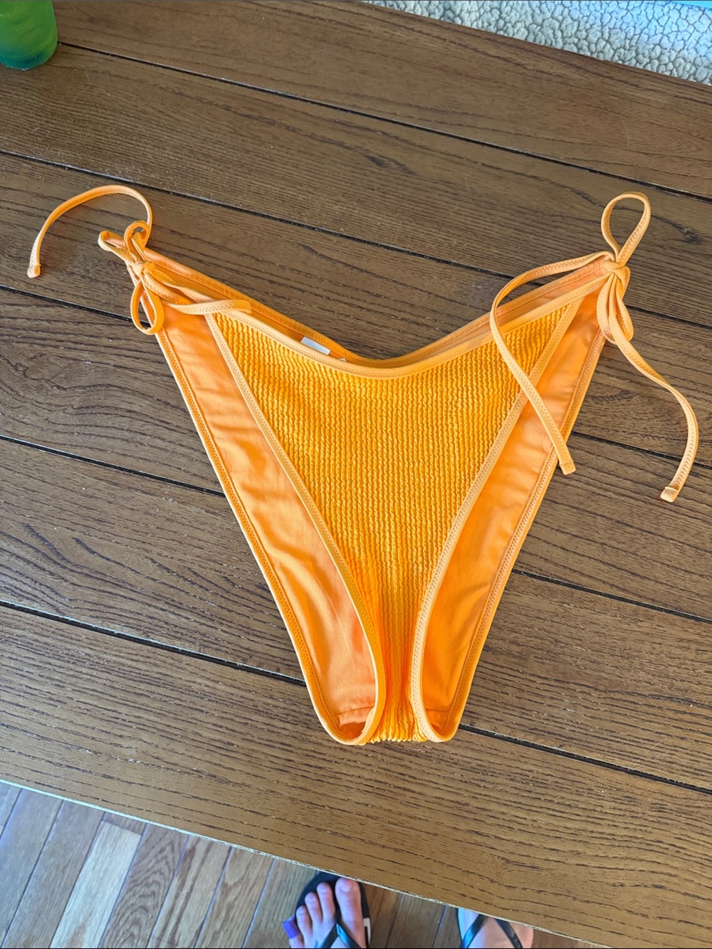 Aerie NWT Women's Orange Tie-Side Bikini Bottom - Textured